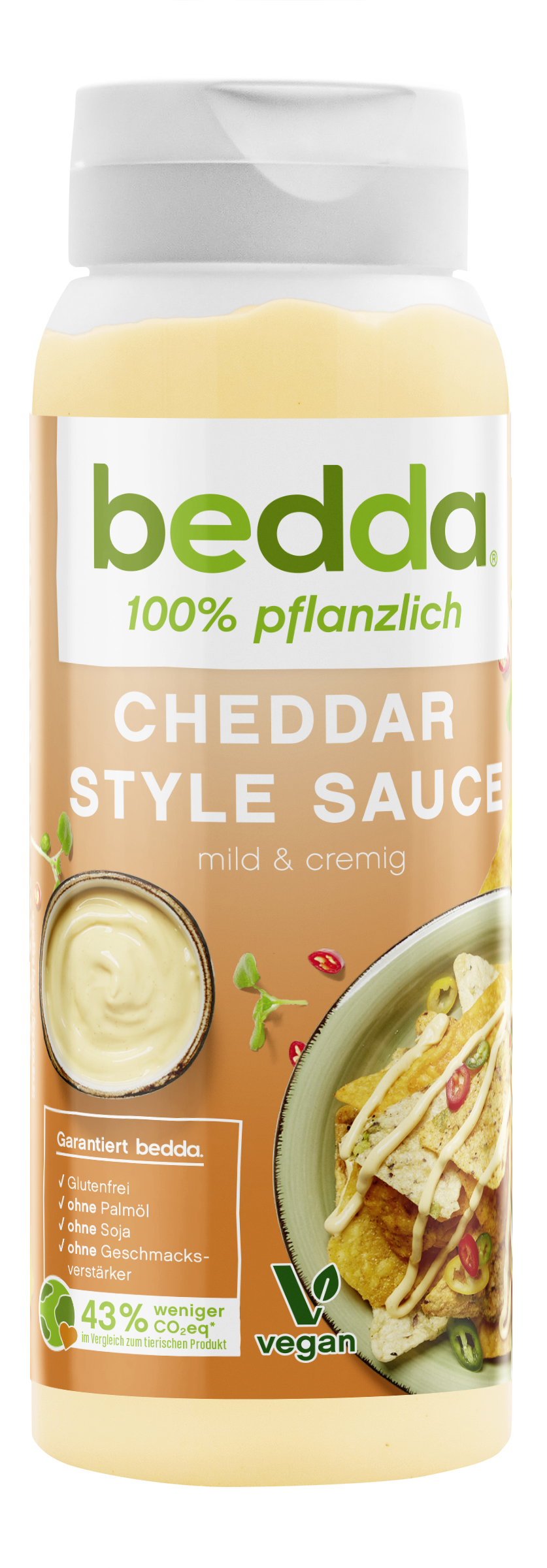 Vegane Cheddar Style Sauce von bedda in der 500-ml-Flasche